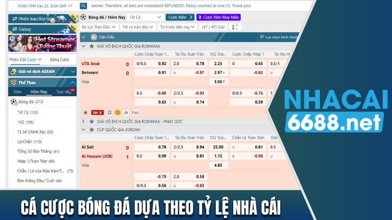 Cá cược bóng đá dựa theo tỷ lệ nhà cái