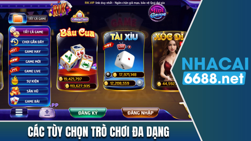 Rik VIP sở hữu kho game đa dạng